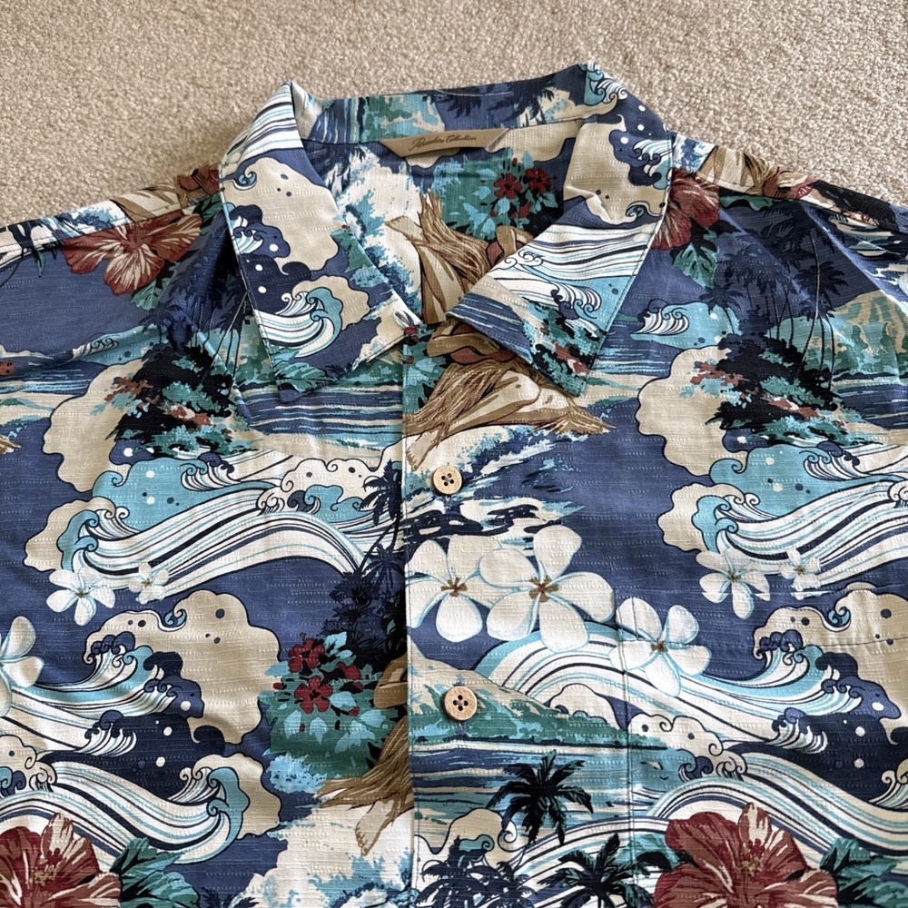 Paradise Collection Mens Hawaiian Aloha Camp Shirt 100% Silk Blue Hula XL Loop - Picture 10 of 10